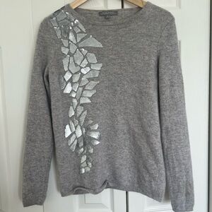 Neiman Marcus Gray 100% cashmere Sweater with Silver Sequin Design size s